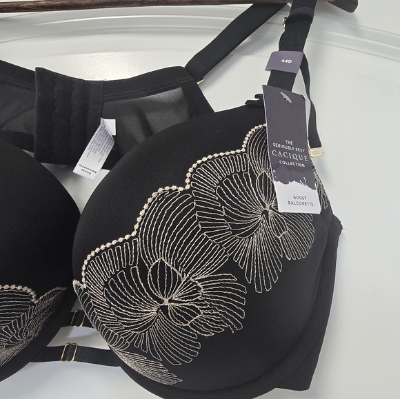 NWT Cacique Boost Balconette Black Gold Embroid Padding Bra C657 F5743 SIZE 44D - Picture 3 of 8
